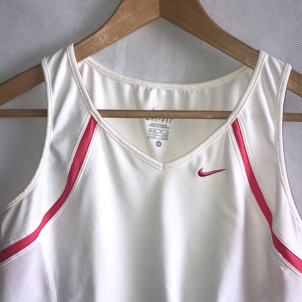 Nike Tops Dri-Fit White Pink Athletic Workout Yoga Gym Sports Tank Top Size M - Picture 2 of 5